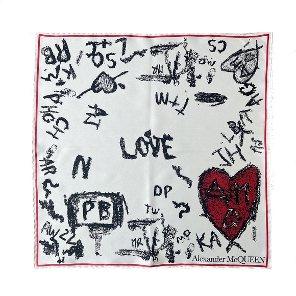 Alexander McQueen Tree Graffiti Hanker-chief White Multi Silk - Picture 1 of 6